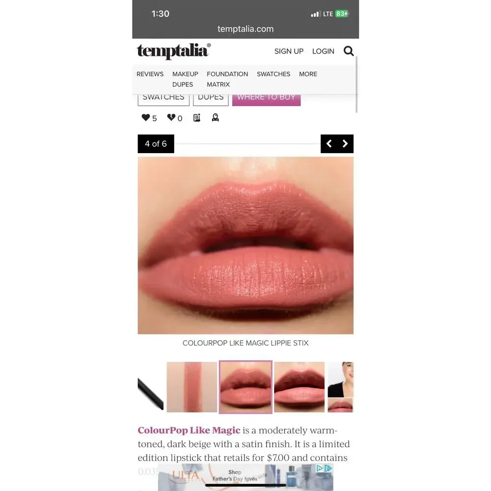 New ColourPop Cosmetics Makeup Lipstick Lippie Stix Shade: Like Magic